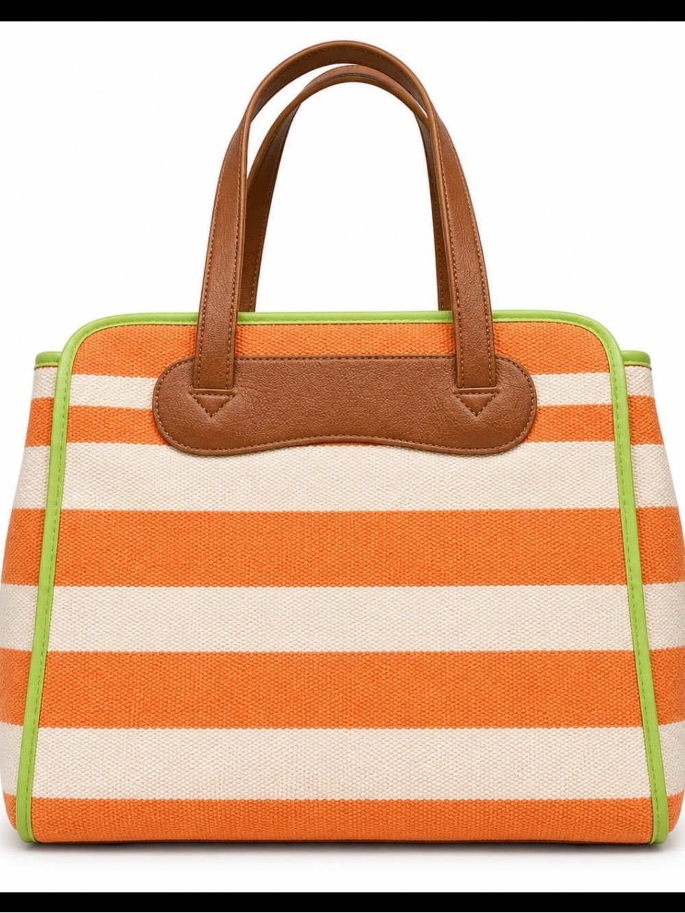 Neiman Marcus bag large tote Orange/white/green trim open double strap purse